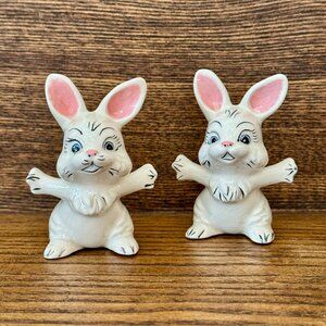 Vintage Bunny Rabbit Figurines, Retro Easter Spring Ceramic Decor Collectible